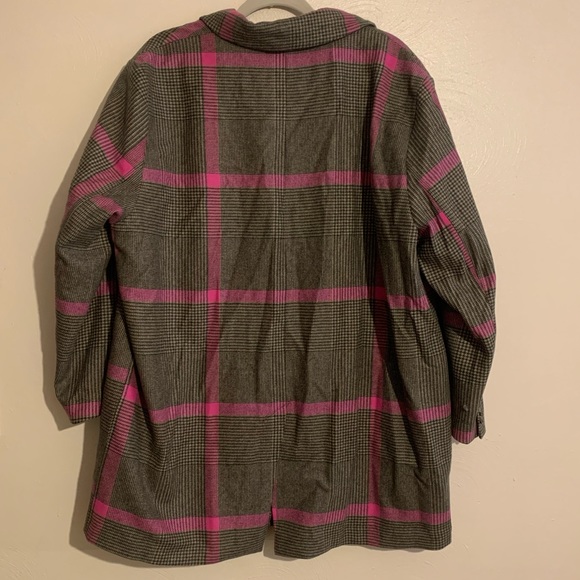 NEW H&M Wool Blend Plaid Blazer Trench Coat Outerwear Jacket Brown Pink XL NWT - Picture 6 of 7